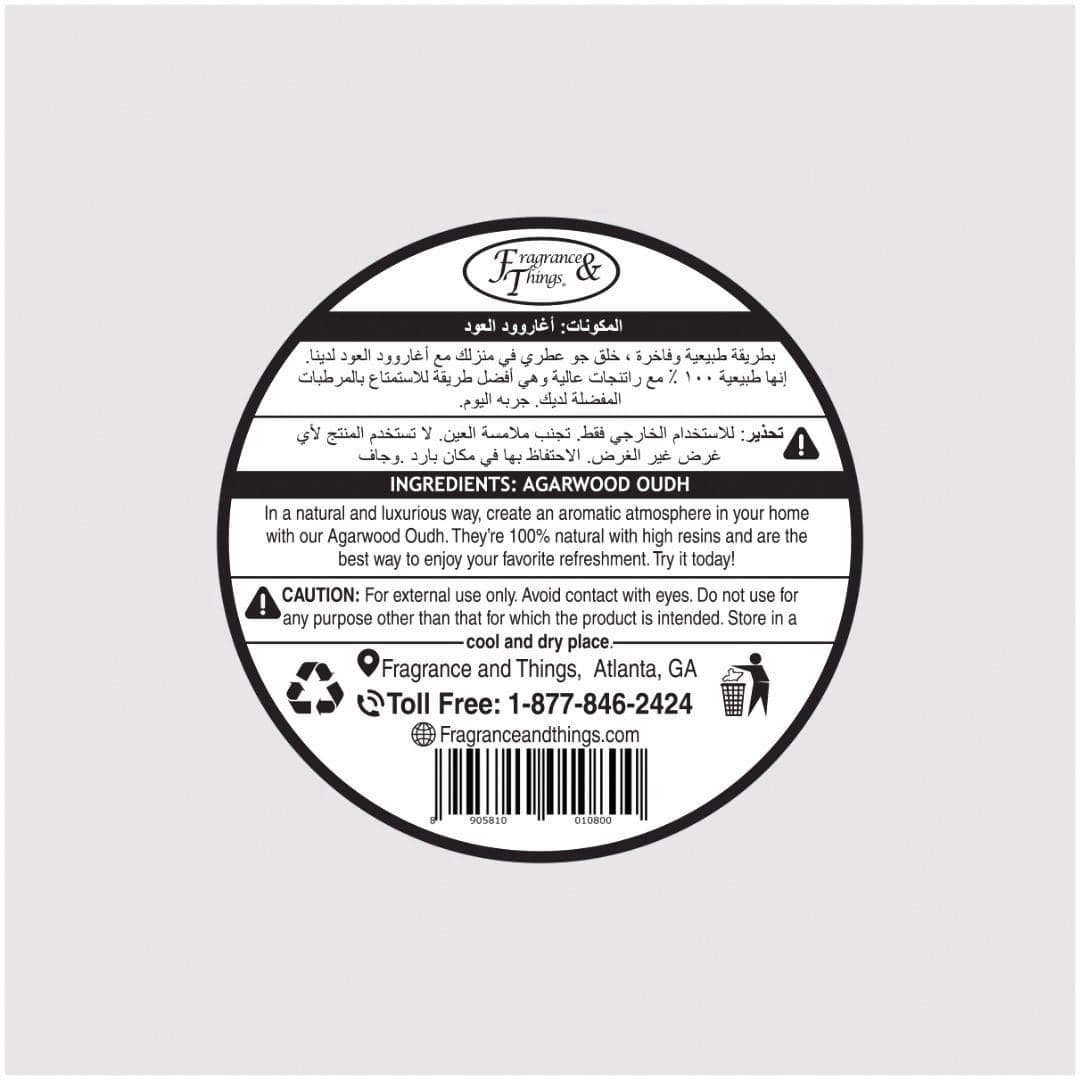 Fragrance product label with contact information.