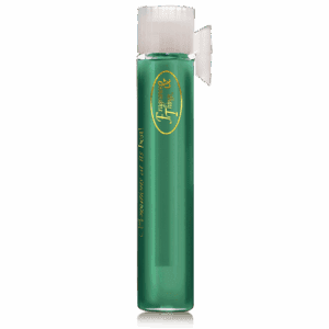 Green liquid in clear plastic vial.